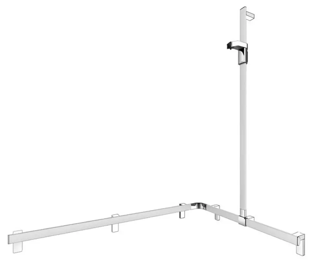 Kreuco Duschhandlauf, bestehend aus einer vertikalen und einer horizontalen Stange, montierbar in der Ecke. Edelstahl-Oberfläche, funktionales Design für Duschbereiche.